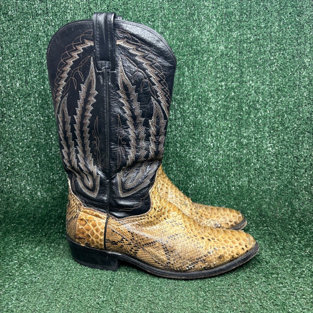 Dan Post Vintage Snakeskin Western Cowboy Boots Brown Mens 9 EW Extra Wide